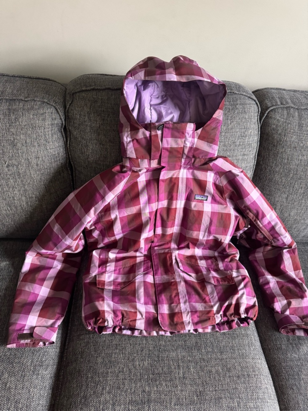 Patagonia Women’s Sidewall Pink/ Purple Plaid Ski Jacket Size Large